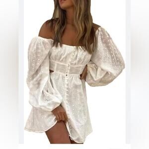 Sabo Luxe white eyelet long sleeve criss cross back dress Size 10